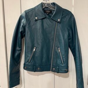 Coffee shop Teal pleather biker jacket xs.